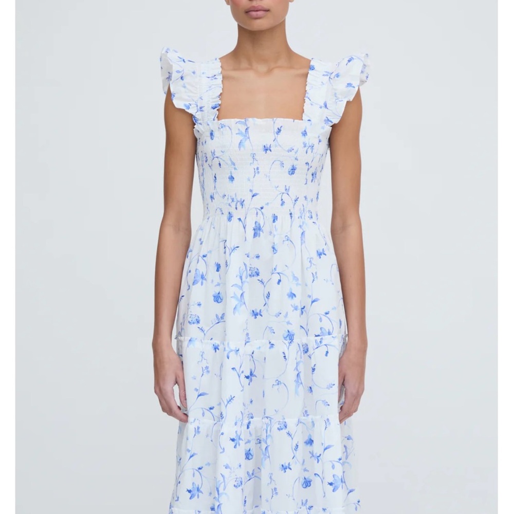 Hill House Blue and White Ruffled Smocked Midi Sundress